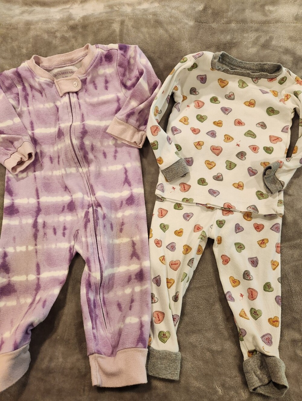 Burts Bees Purple Tie-Dye One-Piece & Heart Print Pajama Set, Size 6-9 & 12M
